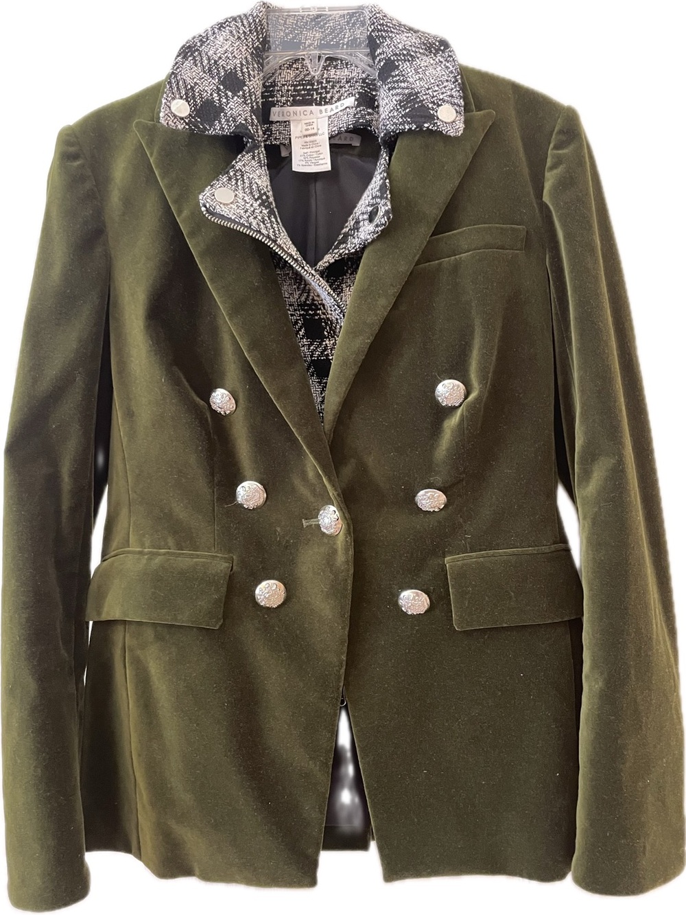 Veronica Beard Miller Olive Double-Breasted Blazer with Silver Buttons 6 Jacket